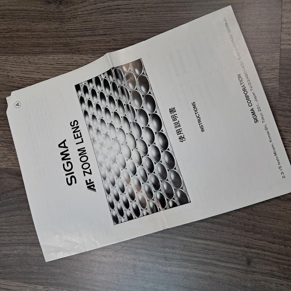SIGMA  Zoom Lens  Instructions Manual Gudie Book Original in Japanese & English